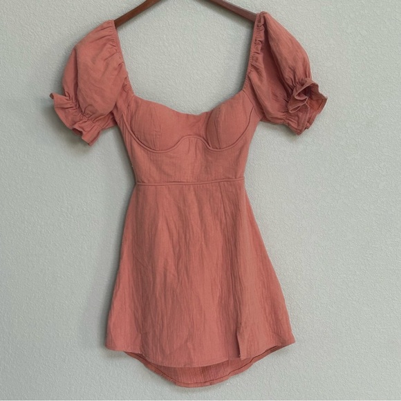 NWT Here Comes The Sun Puff Sleeve Apricot Mini Dress Size Small Summer Mini - Picture 1 of 6